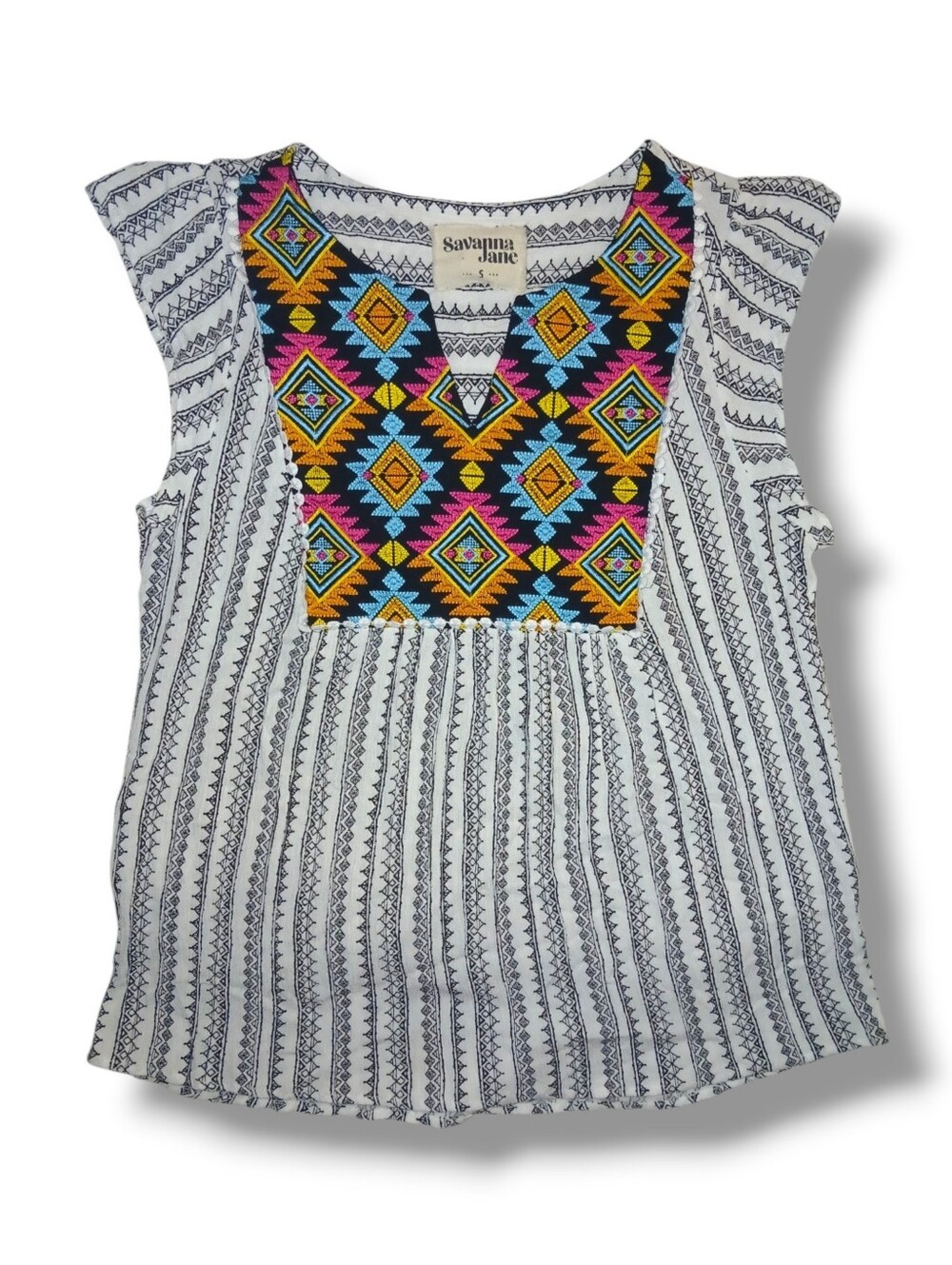 NWOT Savanna Jane Embroidered Flutter Sleeve Top, Size Small